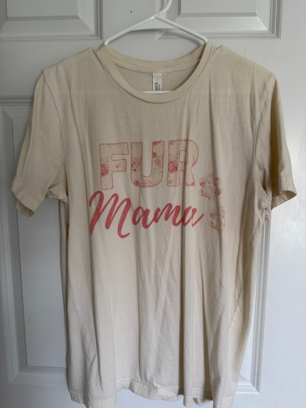 Bella Canvas Cream Tee with Pink "Fur Mama" Script
